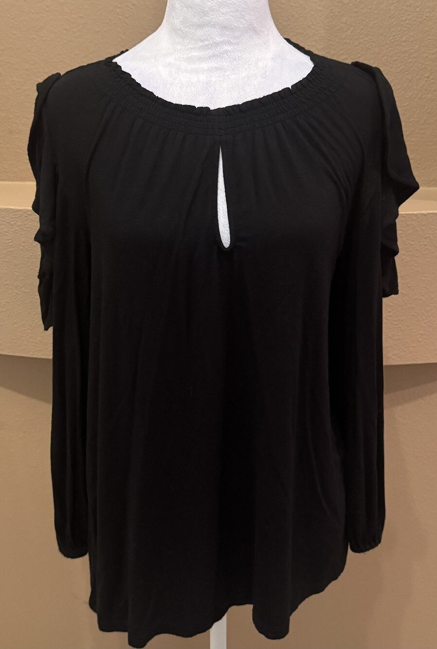 Lauren Ralph Lauren Women's Tunic Top Black Keyhole Long Sleeve Blouse Size M